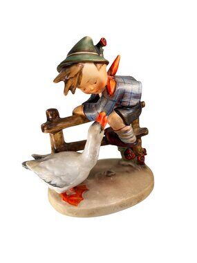 Vtg Goebel Hummel Barnyard Hero #195 Full Bee 1950s Split Base Goose Boy HTF
